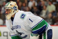 DENVER - OCTOBER 03:  Goaltender Roberto Luongo #1 of the Vancouver Canucks defends the goal against the Colorado Avalanche during NHL action at the Pepsi Center on October 3, 2009 in Denver, Colorado. Luongo had 24 saves while giving up three goals as the Avalanche defeated the Canucks 3-0.  (Photo by Doug Pensinger/Getty Images)