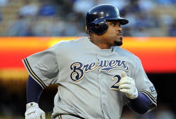 LOS ANGELES, CA - AUGUST 5:  Prince Fielder #28 of the Milwaukee Brewers grounds out against the Los Angeles Dodgers during the first inning at Dodger Stadium August 5, 2009 in Los Angeles, California.  (Photo by Harry How/Getty Images)