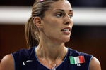 ATHENS - AUGUST 24:  Francesca Piccinini #12 of Italy looks on during her team's 3-2 loss to Cuba in the women's indoor Volleyball quarterfinal match on August 24, 2004 during the Athens 2004 Summer Olympic Games at the Peace and Friendship Stadium part of the Faliro Coastal Zone Olympic Complex in Athens, Greece. (Photo by Donald Miralle/Getty Images)
