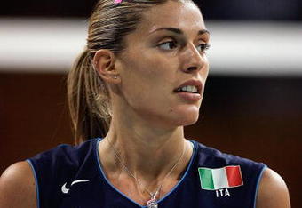 ATHENS - AUGUST 24:  Francesca Piccinini #12 of Italy looks on during her team's 3-2 loss to Cuba in the women's indoor Volleyball quarterfinal match on August 24, 2004 during the Athens 2004 Summer Olympic Games at the Peace and Friendship Stadium part of the Faliro Coastal Zone Olympic Complex in Athens, Greece. (Photo by Donald Miralle/Getty Images)