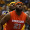 MILWAUKEE - MARCH 07: Arinze Onuaku #21 of the Syracuse Orange boxes out Lazar Hayward #32 of the Marquette Golden Eagles on March 7, 2009 at the Bradley Center in Milwaukee, Wisconsin. Syracuse defeated Marquette 86-79 in overtime. (Photo by Jonathan Daniel/Getty Images)