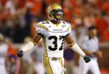 ATLANTA - SEPTEMBER 10:  Jerrard Tarrant #37 of the Georgia Tech Yellow Jackets celebrates after breaking up a reception in the final minutes of the game against the Clemson Tigers at Bobby Dodd Stadium on September 10, 2009 in Atlanta, Georgia.  (Photo by Kevin C. Cox/Getty Images)