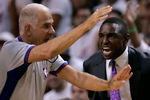 MIAMI - JUNE 18:  Head coach Avery Johnson of the Dallas Mavericks gets called for a technical foul by referee Bennett Salvatore in the third quarter of game five of the 2006 NBA Finals against the Miami Heat on June 18, 2006 at American Airlines Arena in Miami, Florida.  NOTE TO USER: User expressly acknowledges and agrees that, by downloading and or using this photograph, User is consenting to the terms and conditions of the Getty Images License Agreement.  (Photo by Ronald Martinez/Getty Images)