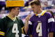 MINNEAPOLIS - OCTOBER 05: Fans of Brett Favre #4 of the Minnesota Vikings talk prior to the start of the game against of the Green Bay Packers on October 5, 2009 at Hubert H. Humphrey Metrodome in Minneapolis, Minnesota. (Photo by Jamie Squire/Getty Images)