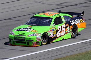 KANSAS CITY, KS - OCTOBER 02:  Brad Keselowski, driver of the #25 GoDaddy.com Chevrolet, drives during practice for the NASCAR Sprint Cup Series Price Chopper 400 presented by Kraft Foods at the Kansas Speedway on October 2, 2009 in Kansas City, Kansas.  (Photo by John Harrelson/Getty Images for NASCAR)