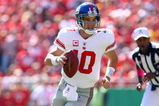 KANSAS CITY, MO - OCTOBER 04:  Quarterback Eli Manning #10 of the New York Giants scrambles during the game against the Kansas City Chiefs on October 4, 2009 at Arrowhead Stadium in Kansas City, Missouri.  (Photo by Jamie Squire/Getty Images)