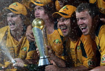 CENTURION, SOUTH AFRICA - OCTOBER 05:  Ricky Ponting (2nd R) of Australia celebrates with team mates and the trophy after the ICC Champions Trophy Final between Australia and New Zealand played at Supersport Park on October 5, 2009 in Centurion, South Africa.  (Photo by Hamish Blair/Getty Images)