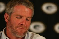 GREEN BAY, WI - MARCH 06: Quarterback Brett Favre of the Green Bay Packers announces his retirement at a press conference on March 6, 2008 at Lambeau Field in Green Bay, Wisconsin. (Photo by Jonathan Daniel/Getty Images)