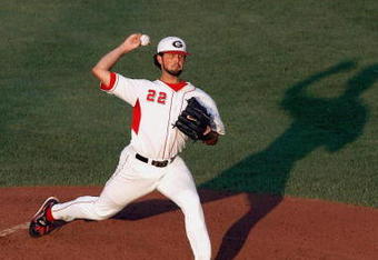 OMAHA, NE - JUNE 25:  Dean Weaver #22 of the Georgia Bulldogs pitches against the Fresno State Bulldogs during Game 3 of the 2008 Men's College World Series Championship June 25, 2008 at Rosenblatt Stadium in Omaha, Nebraska.  (Photo by Kevin C. Cox/Getty Images)