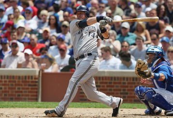 CHICAGO - JULY 03:  Casey McGehee  #14 of the Milwaukee Brewers at bat against the Chicago Cubs during their MLB game on July 3, 2009 at Wrigley Field in Chicago, Illinois. (Photo by Jonathan Daniel/Getty Images) 