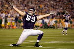 MINNEAPOLIS - OCTOBER 05:  Defensive end Jared Allen #69 of the Minnesota Vikings celebrates after a sack during the Monday Night Football game against the Green Bay Packers on October 5, 2009 at Hubert H. Humphrey Metrodome in Minneapolis, Minnesota.  (Photo by Jamie Squire/Getty Images)