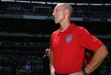 MEXICO CITY - AUGUST 12:  Head coach Bob Bradley of the USA looks on during the FIFA World Cup Qualifying soccer match between the USA and Mexico at Azteco Stadium August 12, 2009 in Mexico City, Mexico. The USA lost 2-1. (Donald Miralle/Getty Images)