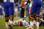 LEXINGTON, KY - SEPTEMBER 26: Quarterback Tim Tebow #15 of the Florida Gators lays on the ground after being sacked by Taylor Wyndham #94 of the Kentucky Wildcats during the third quarter of the game at Commonwealth Stadium on September 26, 2009 in Lexington, Kentucky. (Photo by Andy Lyons/Getty Images)