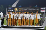 CENTURION, SOUTH AFRICA - OCTOBER 05:  Ricky Ponting and the Australian team receive their Championship jackets during the ICC Champions Trophy final match between Australia and New Zealand from SuperSport Park on October 05, 2009 in Centurion, South Africa. (Photo by Duif du Toit/Gallo Images/Getty Images)