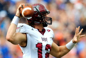 GAINESVILLE, FL - SEPTEMBER 12:  Levi Brown #12 of the Troy Trojans attempts a pass during the game against the Florida Gators at Ben Hill Griffin Stadium on September 12, 2009 in Gainesville, Florida.  (Photo by Sam Greenwood/Getty Images)