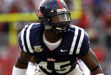 OXFORD, MS - NOVEMBER 17: Jamie Phillips #45 of the Mississippi Rebels gets set on defense during a game against the LSU Tigers on November 17, 2007 at Vaught-Hemingway Stadium/Hollingsworth Field in Oxford, Mississippi. LSU beat Mississippi 41-24. (Photo by Joe Murphy/Getty Images)