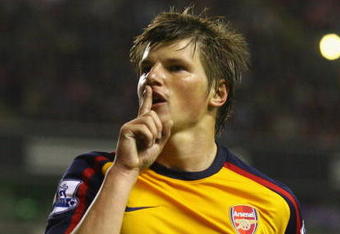 LIVERPOOL, UNITED KINGDOM - APRIL 21:  Andrey Arshavin of Arsenal  celebrates scoring his team's second goal during the Barclays Premier League match between Liverpool and Arsenal at Anfield on April 21, 2009 in Liverpool, England.  (Photo by Alex Livesey/Getty Images)