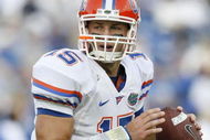 LEXINGTON, KY - SEPTEMBER 26: Quarterback Tim Tebow #15 of the Florida Gators warms up prior to the game against the Kentucky Wildcats at Commonwealth Stadium on September 26, 2009 in Lexington, Kentucky. (Photo by Andy Lyons/Getty Images)