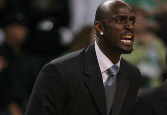 BOSTON - MAY 02:  Kevin Garnett #5 of the Boston Celtics encourages his teammates from the bench in the fourth quarter against the Chicago Bulls in Game Seven of the Eastern Conference Quarterfinals during the 2009 NBA Playoffs at TD Banknorth Garden on May 2, 2009 in Boston, Massachusetts. The Celtics defeated the Bulls 109-99. NOTE TO USER: User expressly acknowledges and agrees that, by downloading and or using this photograph, User is consenting to the terms and conditions of the Getty Images License Agreement.  (Photo by Elsa/Getty Images)