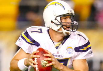 PITTSBURGH - OCTOBER 4:  Quarterback Philip Rivers #17 of the San Diego Chargers looks to throw the ball in the first quarter against the Pittsburgh Steelers at Heinz Field on October 4, 2009 in Pittsburgh, Pennsylvania. (Photo by Gregory Shamus/Getty Images)
