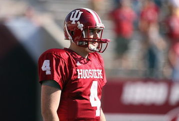 BLOOMINGTON, IN - NOVEMBER 01:  Quarterback Ben Chappell #4 of the Indiana Hooisers looks down the field during the game against the Central Michigan Chippewas at Memorial Stadium on November 1, 2008 in Bloomington, Indiana.  (Photo by Andy Lyons/Getty Images)