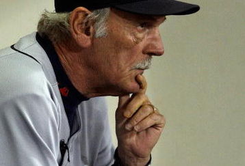 MINNEAPOLIS - OCTOBER 06:  Manager Jim Leyland #10 of the Detroit Tigers looks on from the dugout during the American League Tiebreaker game against  the Minnesota Twins on October 6, 2009 at Hubert H. Humphrey Metrodome in Minneapolis, Minnesota.  (Photo by Jamie Squire/Getty Images)