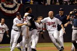 MINNEAPOLIS - OCTOBER 06:  The Minnesota Twins celebrate after defeating the Detroit Tigers during the American League Tiebreaker game on October 6, 2009 at Hubert H. Humphrey Metrodome in Minneapolis, Minnesota.  (Photo by Jamie Squire/Getty Images)
