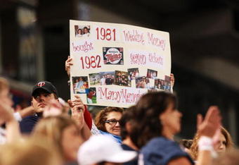 MINNEAPOLIS, MN - OCTOBER 4: A Minnesota Twins fan holds a sign sharing her memories of the Hubert H. Humphrey Metrodome before the start of the Minnesota Twins' game against the Kansas City Royals on October 4, 2009 in Minneapolis, Minnesota. This will be the last regular season game at the Dome for the Twins. (Photo by Genevieve Ross/Getty Images)