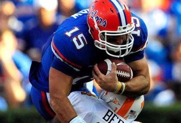 GAINESVILLE, FL - SEPTEMBER 19:  Tim Tebow #15 of the Florida Gators is tackled by Eric Berry #14 of the Tennessee Volunteers during the game at Ben Hill Griffin Stadium on September 19, 2009 in Gainesville, Florida.  (Photo by Sam Greenwood/Getty Images)