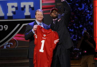 NEW YORK - APRIL 25:  NFL Commissioner Roger Goodell poses with with San Francisco 49ers #10 draft pick Michael Crabtree at Radio City Music Hall for the 2009 NFL Draft on April 25, 2009 in New York City  (Photo by Jeff Zelevansky/Getty Images)