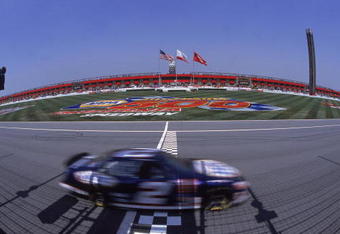 29 Apr 2001:  Rusty Wallace #2 who drives the Ford Taurus forPenske Racing speeds past the finish line during the Napa 500, part of the NASCAR Winston Cup Series at the California Speedway in Fontana, California.Mandatory Credit: Jon Ferrey  /Allsport
