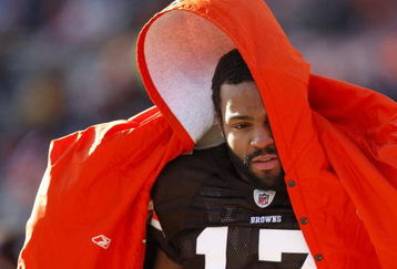 CLEVELAND - DECEMBER 21:  Braylon Edwards #17 of the Cleveland Browns tries to stay warm on the sideline during the second quarter while playing the Cincinnati Bengals at Cleveland Browns Stadium December 21, 2008 in Cleveland, Ohio.  (Photo by Gregory Shamus/Getty Images)