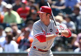 SAN FRANCISCO - AUGUST 02:  Chase Utley #26 of the Philadelphia Phillies bats  against the San Francisco Giants  during a Major League Baseball game at AT&T Park on August 2, 2009 in San Francisco, California.  (Photo by Jed Jacobsohn/Getty Images)