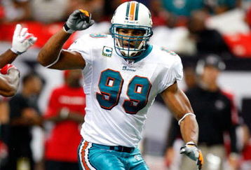 ATLANTA - SEPTEMBER 13:  Jason Taylor #99 of the Miami Dolphins against the Atlanta Falcons at Georgia Dome on September 13, 2009 in Atlanta, Georgia.  (Photo by Kevin C. Cox/Getty Images)