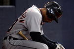 MINNEAPOLIS - OCTOBER 06:  Curtis Granderson #28 of the Detroit Tigers waits in the on deck circle during the American League Tiebreaker game against the Minnesota Twins on October 6, 2009 at Hubert H. Humphrey Metrodome in Minneapolis, Minnesota.  (Photo by Jamie Squire/Getty Images)