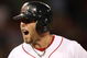 BOSTON - SEPTEMBER 29: Dustin Pedroia #15 of the Boston Red Sox reacts after flying out in the ninth inning against the Toronto Blue Jays on September 29, 2009 at Fenway Park in Boston, Massachusetts.The Blue Jays defeated the Red Sox 8-7. (Photo by Elsa/Getty Images)