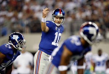 ARLINGTON, TX - SEPTEMBER 20:  Quarterback Eli Manning #10 of the New York Giants during play against the Dallas Cowboys at Cowboys Stadium on September 20, 2009 in Arlington, Texas.  (Photo by Ronald Martinez/Getty Images)