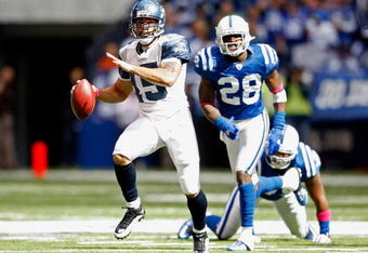 INDIANAPOLIS - OCTOBER 04:  Seneca Wallace of the Seattle Seahawks throws a pass during the NFL game against the Indianapolis Colts at Lucas Oil Stadium on October 4, 2009 in Indianapolis, Indiana.  (Photo by Andy Lyons/Getty Images)