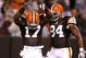 CLEVELAND - AUGUST 29:  Braylon Edwards #17 of the Cleveland Browns celebrates after scoring a touchdown with Robert Royal #84 against the Tennessee Titans at Cleveland Browns Stadium on August 29, 2009 in Cleveland, Ohio.  (Photo by Matt Sullivan/Getty Images)