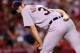 ANAHEIM, CA - AUGUST 24:  Pitcher Justin Verlander #35 of the Detroit Tigers looks at a runner on first against the Los Angeles Angels of Anaheim on August 24, 2009 at Angel Stadium in Anaheim, California.  (Photo by Stephen Dunn/Getty Images)