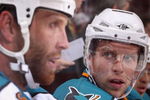 GLENDALE, AZ - SEPTEMBER 26:  Dany Heatley #15 of the San Jose Sharks talks with Joe Thornton #19 on the bench during the preseason NHL game against the Phoenix Coyotes at Jobing.com Arena on September 26, 2009 in Glendale, Arizona.  The Coyotes defeated the Sharks 2-0.  (Photo by Christian Petersen/Getty Images)