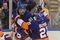 UNIONDALE, NY - OCTOBER 03:  Kyle Okposo #21 of the New York Islanders celebrates with John Tavares #91 after Tavares scored his first NHL goal during a hockey game against the Pittsburgh Penguins on October 3, 2009 at the Nassau Coliseum in Uniondale, New York. The Penguins defeated the Islanders 4-3 in shootout overtime.  (Photo by Paul Bereswill/Getty Images)