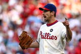 PHILADELPHIA - OCTOBER 07:  Cliff Lee #34 of the Philadelphia Phillies reacts against the Colorado Rockies in Game One of the NLDS during the 2009 MLB Playoffs at Citizens Bank Park on October 7, 2009 in Philadelphia, Pennsylvania. The Phillies won 5-1. (Photo by Chris McGrath/Getty Images)