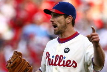 PHILADELPHIA - OCTOBER 07:  Cliff Lee #34 of the Philadelphia Phillies reacts against the Colorado Rockies in Game One of the NLDS during the 2009 MLB Playoffs at Citizens Bank Park on October 7, 2009 in Philadelphia, Pennsylvania. The Phillies won 5-1. (Photo by Chris McGrath/Getty Images)