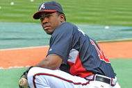ATLANTA - APRIL 10: Outfielder Garrett Anderson #18 of the Atlanta Braves stretches during batting practice against the Washington Nationals April 10, 2009 in Atlanta, Georgia.  (Photo by Al Messerschmidt/Getty Images) 