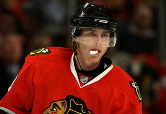CHICAGO - MAY 22:  Patrick Kane #88 of the Chicago Blackhawks looks on against the Detroit Red Wings during Game Three of the Western Conference Championship Round of the 2009 Stanley Cup Playoffs on May 22, 2009 at the United Center in Chicago, Illinois. The Blackhawks won 4-3 in overtime.  (Photo by Jonathan Daniel/Getty Images)