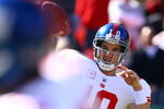 KANSAS CITY, MO - OCTOBER 04:  Quarterback Eli Manning #10 of the New York Giants throws during pregame warm-ups just prior to the start of the game against the Kansas City Chiefs on October 4, 2009 at Arrowhead Stadium in Kansas City, Missouri.  (Photo by Jamie Squire/Getty Images)