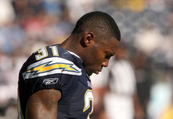 SAN DIEGO - NOVEMBER 30:  Cornerback Antonio Cromartie #31 of the San Diego Chargers walks on the field during the game with the Atlanta Falcons on November 30, 2008 at Qualcomm Stadium in San Diego, California.  The Falcons won 22-16.  (Photo by Stephen Dunn/Getty Images)