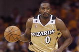 CLEVELAND - APRIL 19: Gilbert Arenas #0 of the Washington Wizards brings the ball up the court against the Cleveland Cavaliers in Game One of the Eastern Conference Quarterfinals during the 2008 NBA Playoffs at Quicken Loans Arena on April 19, 2008 in Cleveland, Ohio.  NOTE TO USER: User expressly acknowledges and agrees that, by downloading and or using this photograph, User is consenting to the terms and conditions of the Getty Images License Agreement.  (Photo by Gregory Shamus/Getty Images)