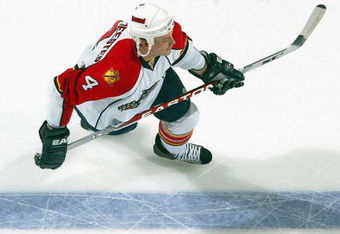 NEWARK, NJ - FEBRUARY 28:  Jay Bouwmeester #4 of the Florida Panthers warms up before playing the New Jersey Devils at the Prudential Center on February 28, 2009 in Newark, New Jersey. The Devils defeated the Panthers 7-2.  (Photo by Jim McIsaac/Getty Images)